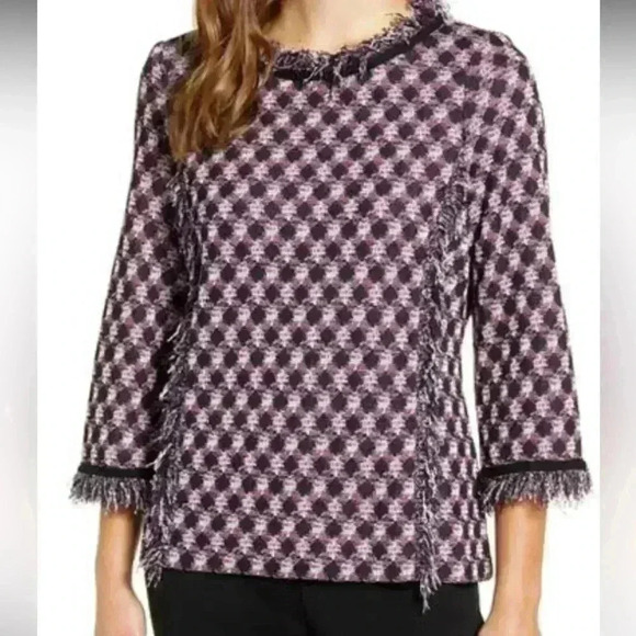 New Ming Wang Fringe Tweed Sweater Size Medium - Picture 1 of 7